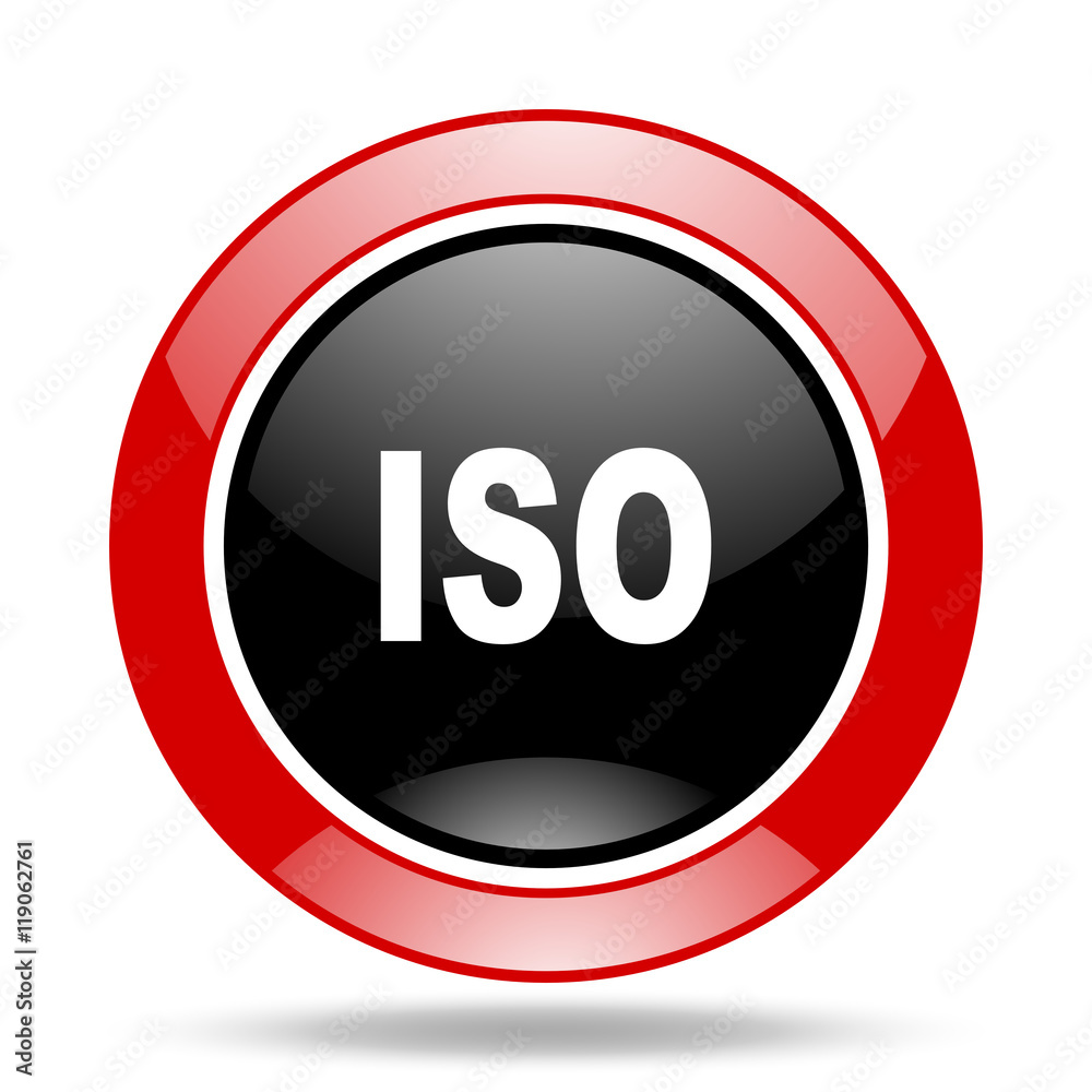 Poster iso red and black web glossy round icon