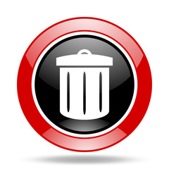 recycle red and black web glossy round icon