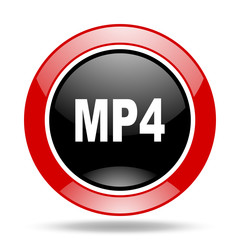mp4 red and black web glossy round icon
