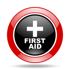 first aid red and black web glossy round icon