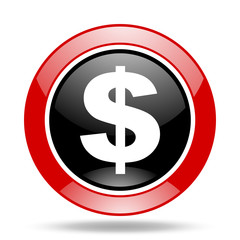 dollar red and black web glossy round icon