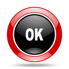 ok red and black web glossy round icon