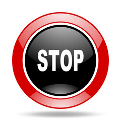 stop red and black web glossy round icon