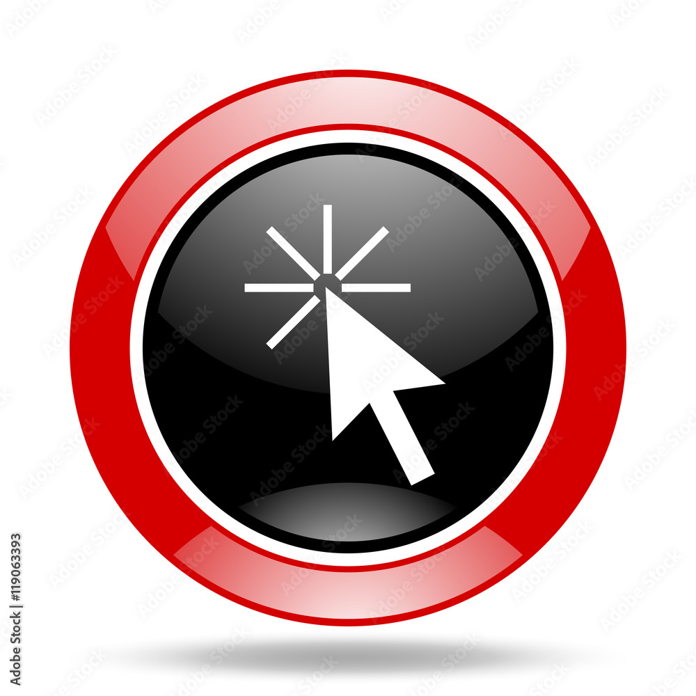 Aufkleber click here red and black web glossy round icon