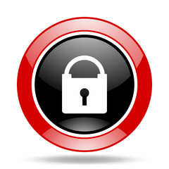 padlock red and black web glossy round icon