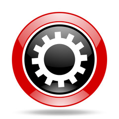 gear red and black web glossy round icon