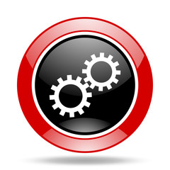 gear red and black web glossy round icon