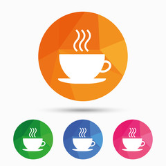 Coffee cup sign icon. Hot coffee button.