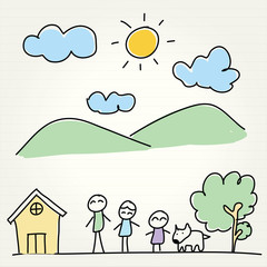 Hand Drawing of house and children