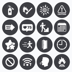 Fire safety, emergency icons. Extinguisher sign.