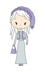 Vector illustration of fashion long hair girl with dress