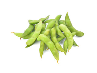 Green soybeans on white background