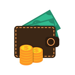Wallet with money and coins