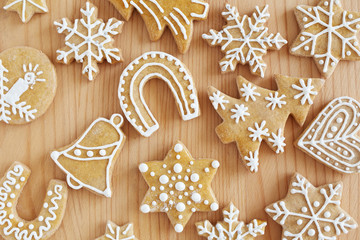 Homemade christmas cookies on wooden table