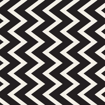 Vector Seamless Black and White Vertical ZigZag Lines Geometric Pattern