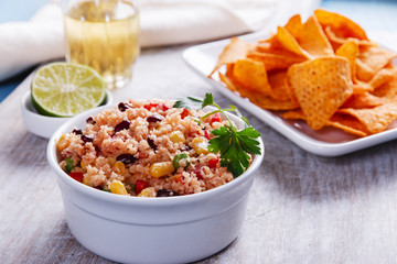 homemade vegetarian couscous with tomato corn beans green peas