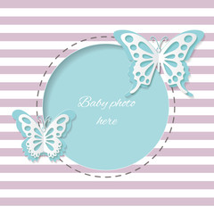 Cute round frame with paper cut butterflies.
