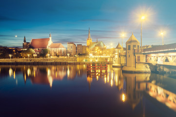 Fototapeta na wymiar panorama of the old city of Szczecin, Poland,retro colors, vintage 