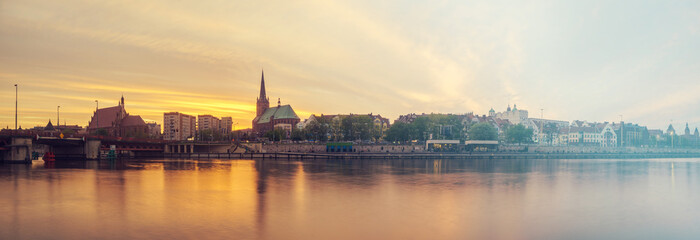 panorama of the old city of Szczecin, Poland,retro colors, vintage
