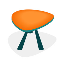 orange low table with three legs, triangular table for room, flat vector illustration, isometric