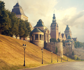 panorama of the old city of Szczecin, Poland,retro colors, vintage
 - obrazy, fototapety, plakaty