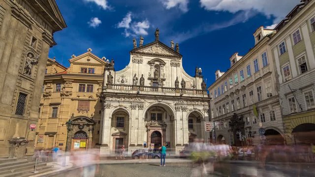 St. Salvator Church timelapse hyperlapse. Part Of Historic Complex In Prague - Clementinum, Czech Republic