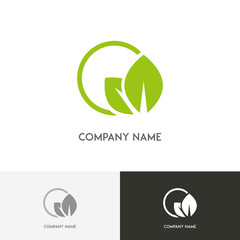 Nature logo - fresh green leaves in the round on the white background