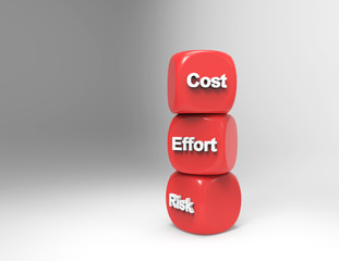 Risk,Cost,effort 3d word on red cubes