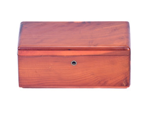 Wooden vintage treasure box separated on white background