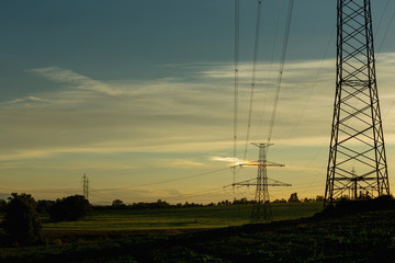 High-voltage tower sky background.