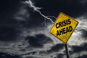 Fotobehang Crisis Ahead Sign With Stormy Background © ronniechua