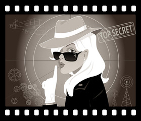 Mystery woman in an old movie frame, vector illustration, no transparencies, EPS 8
