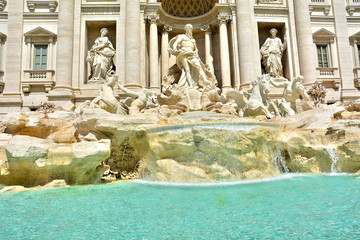 The beautiful Trevi Fountain in Rome, with its waterfalls, Italy.