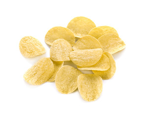 Potato chips on white background