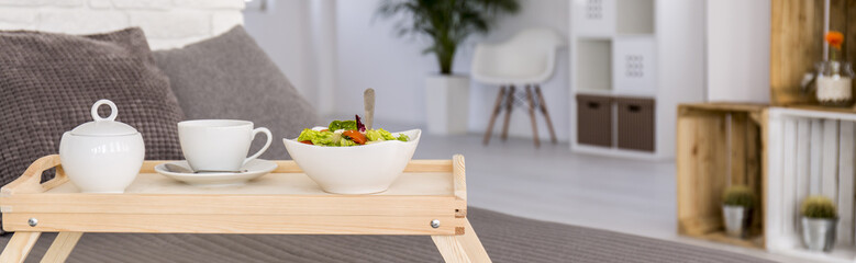 Beautiful and tasty breakfast in bed