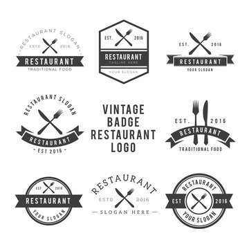 Restaurant food vintage design elements, logos, badges, labels, icons and objects