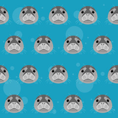 Cartoon sea seal portrait seamless pattern background.