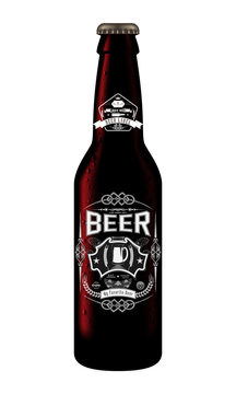 A bottle of beer with a label in vintage style. Logo and labels for alcoholic beverage.