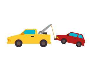yellow car towing truck tow service vehicle vector illustration