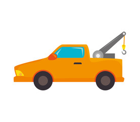 yellow car towing truck tow service vehicle vector illustration