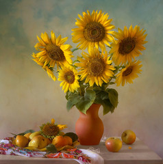 Obrazy na Szkle  Słoneczniki i owoce