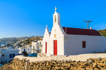 Typical Greek white church building in Mykonos town, Mykonos island, Greece © pkazmierczak