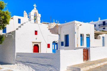 Typical Greek white church building in Mykonos town, Cyclades islands, Greece © pkazmierczak