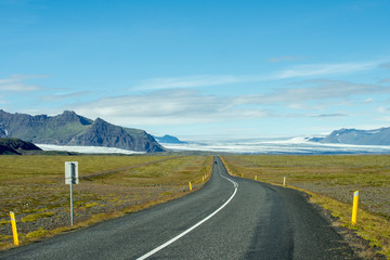 Ring road and Vatnajökull glacier in Iceland. This is one of the largest glaciers in Europe