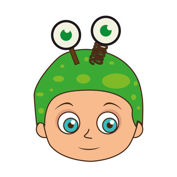 Cute Kid In A Green Alien Costume Halloween Season Vector Illustration