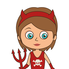 cute kid girl in a devil costume halloween season vector illustration
