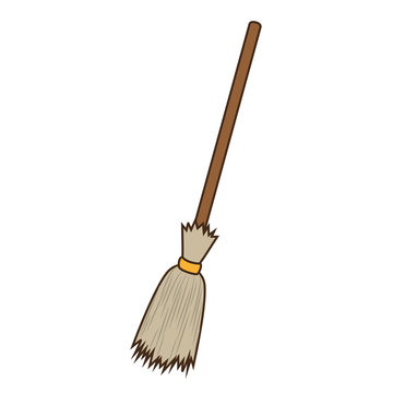 old witch straw broomstick halloween season vector illustration