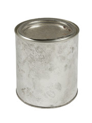 Old scratched paint can isolated on white