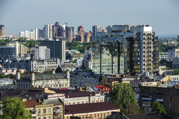 Obraz premium Kiev cityscape: view of Rusanovka district with water