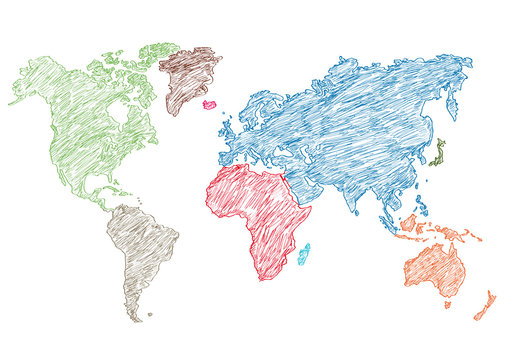 vector illustration world map pencil sketched